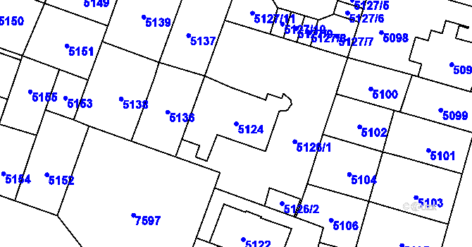 Parcela st. 5124 v KÚ Prostějov, Katastrální mapa