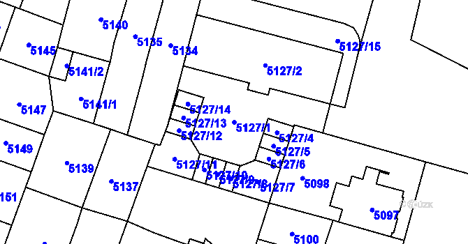 Parcela st. 5127/1 v KÚ Prostějov, Katastrální mapa