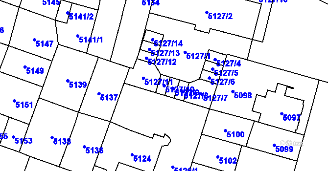 Parcela st. 5127/10 v KÚ Prostějov, Katastrální mapa