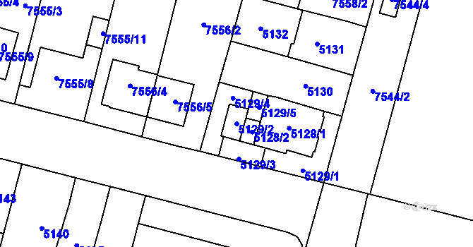 Parcela st. 5129/2 v KÚ Prostějov, Katastrální mapa