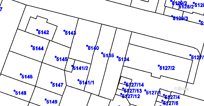 Parcela st. 5135 v KÚ Prostějov, Katastrální mapa