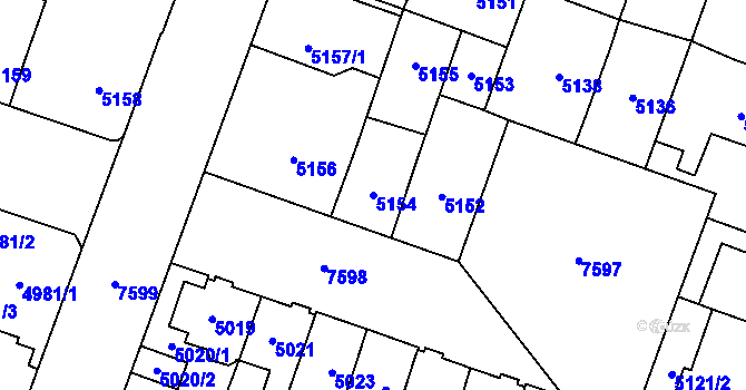 Parcela st. 5154 v KÚ Prostějov, Katastrální mapa