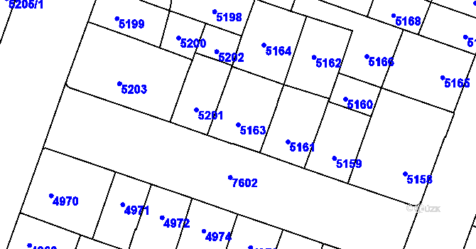 Parcela st. 5163 v KÚ Prostějov, Katastrální mapa