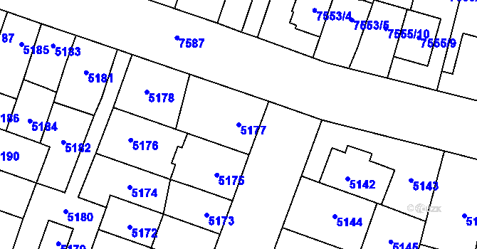 Parcela st. 5177 v KÚ Prostějov, Katastrální mapa