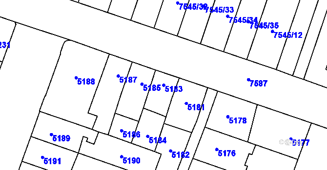 Parcela st. 5183 v KÚ Prostějov, Katastrální mapa