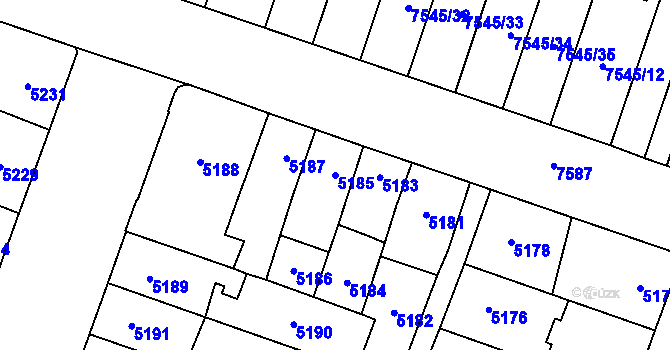 Parcela st. 5185 v KÚ Prostějov, Katastrální mapa