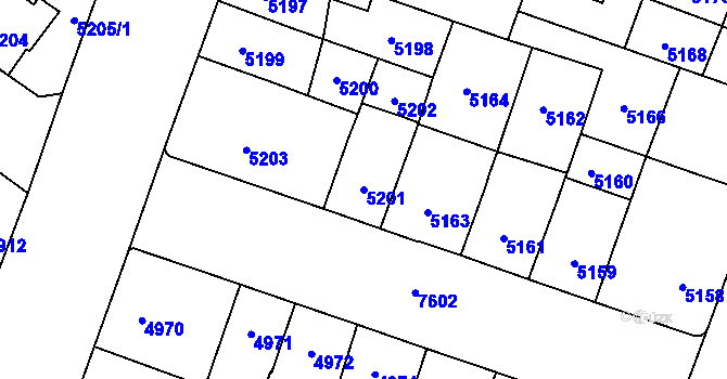Parcela st. 5201 v KÚ Prostějov, Katastrální mapa