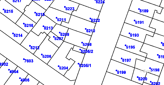 Parcela st. 5208 v KÚ Prostějov, Katastrální mapa