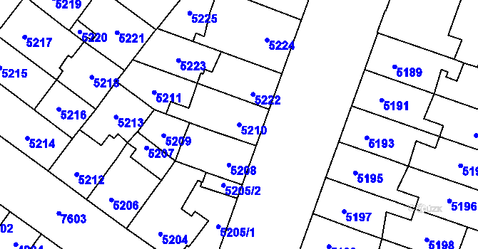 Parcela st. 5210 v KÚ Prostějov, Katastrální mapa