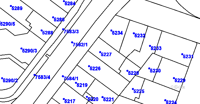 Parcela st. 5227 v KÚ Prostějov, Katastrální mapa