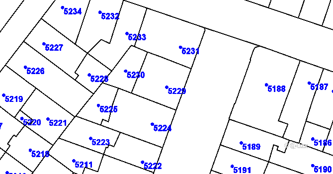 Parcela st. 5229 v KÚ Prostějov, Katastrální mapa