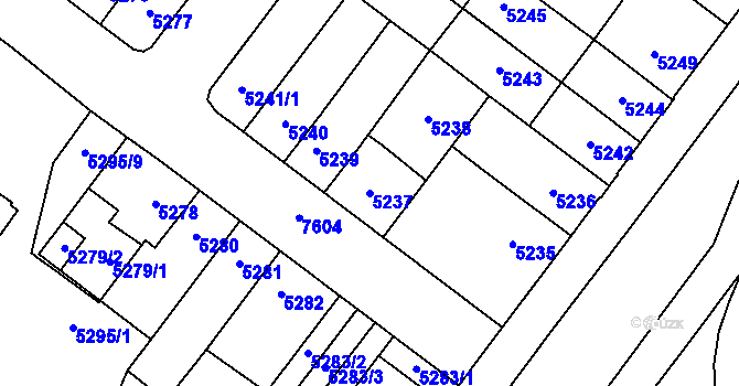 Parcela st. 5237 v KÚ Prostějov, Katastrální mapa
