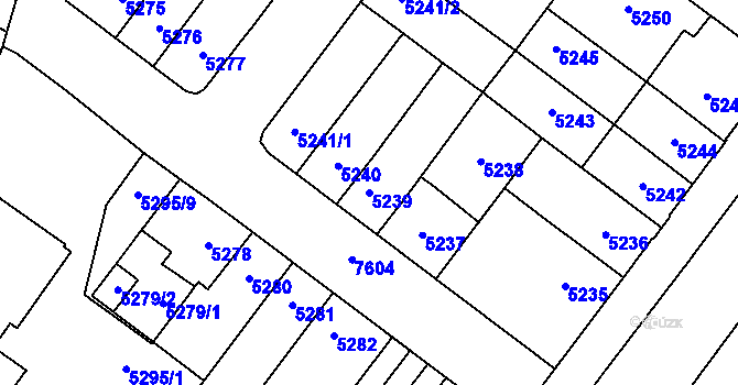 Parcela st. 5239 v KÚ Prostějov, Katastrální mapa