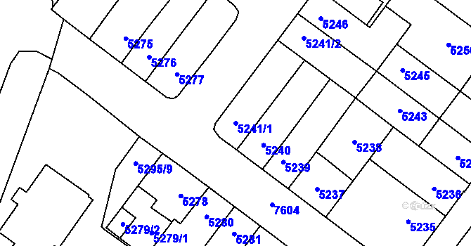 Parcela st. 5241/1 v KÚ Prostějov, Katastrální mapa