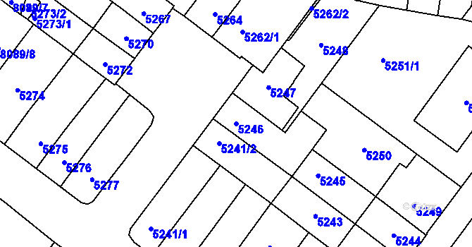 Parcela st. 5246 v KÚ Prostějov, Katastrální mapa