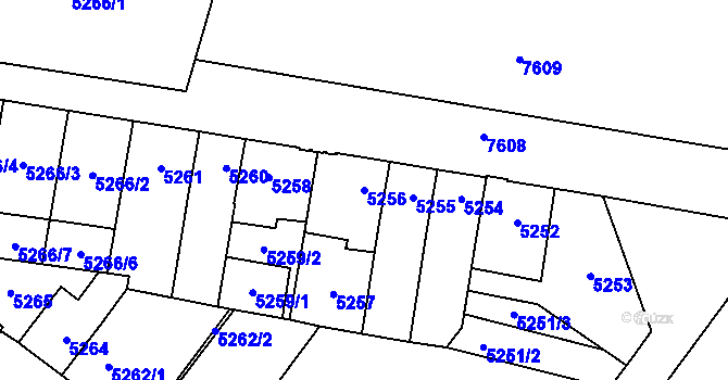 Parcela st. 5256 v KÚ Prostějov, Katastrální mapa