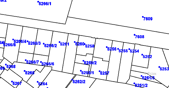 Parcela st. 5258 v KÚ Prostějov, Katastrální mapa