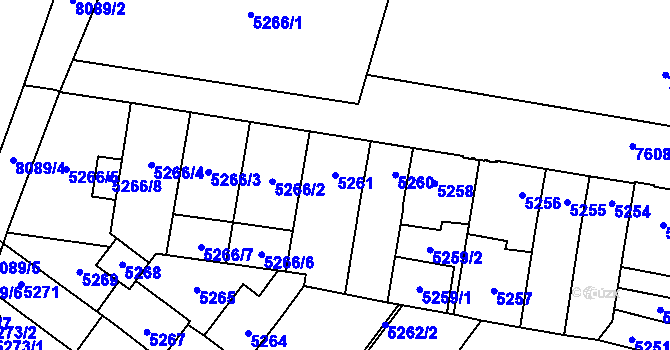 Parcela st. 5261 v KÚ Prostějov, Katastrální mapa