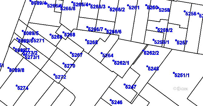 Parcela st. 5264 v KÚ Prostějov, Katastrální mapa