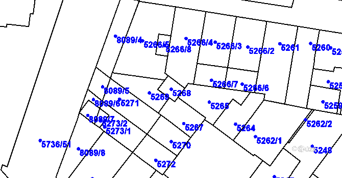 Parcela st. 5268 v KÚ Prostějov, Katastrální mapa