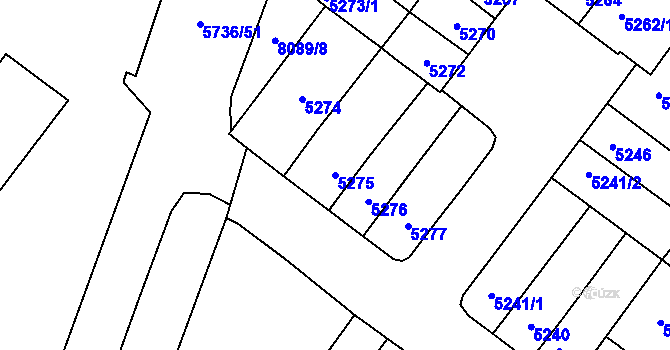 Parcela st. 5275 v KÚ Prostějov, Katastrální mapa