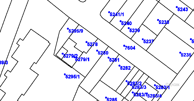 Parcela st. 5280 v KÚ Prostějov, Katastrální mapa