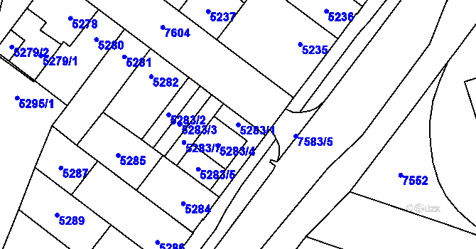 Parcela st. 5283/1 v KÚ Prostějov, Katastrální mapa