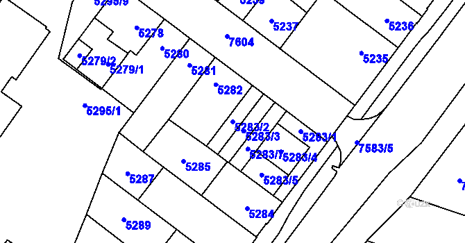 Parcela st. 5283/2 v KÚ Prostějov, Katastrální mapa