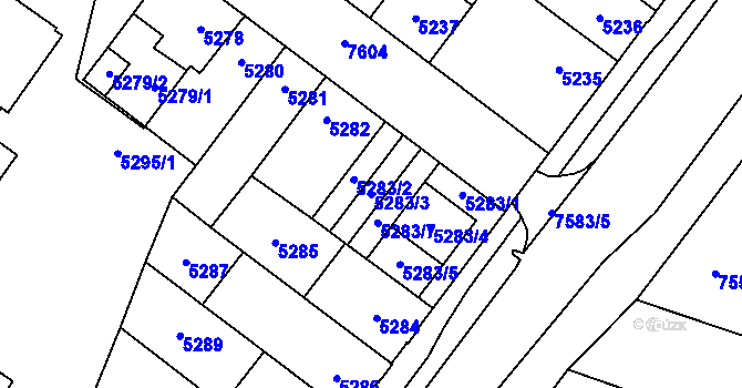 Parcela st. 5283/3 v KÚ Prostějov, Katastrální mapa