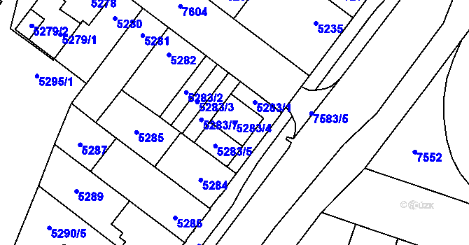 Parcela st. 5283/4 v KÚ Prostějov, Katastrální mapa