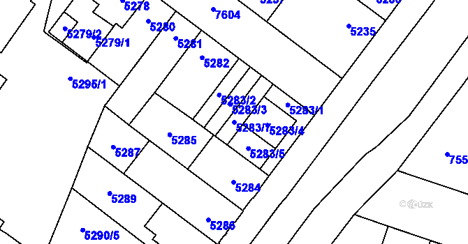 Parcela st. 5283/7 v KÚ Prostějov, Katastrální mapa