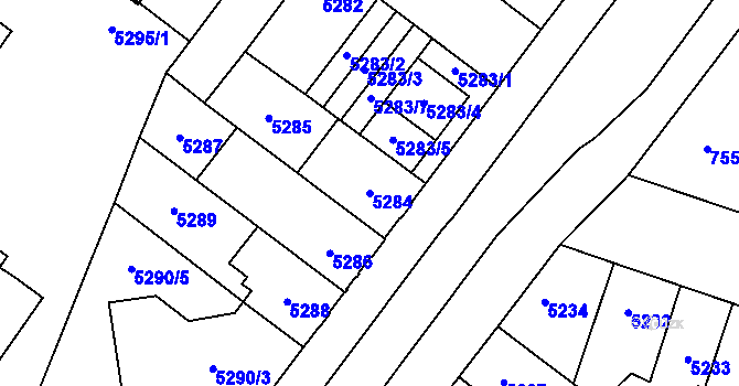 Parcela st. 5284 v KÚ Prostějov, Katastrální mapa