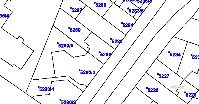 Parcela st. 5288 v KÚ Prostějov, Katastrální mapa