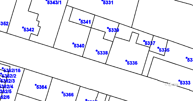 Parcela st. 5338 v KÚ Prostějov, Katastrální mapa
