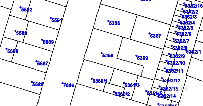 Parcela st. 5358 v KÚ Prostějov, Katastrální mapa