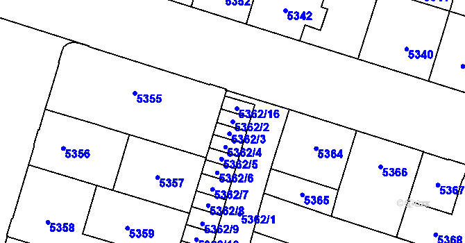 Parcela st. 5362/2 v KÚ Prostějov, Katastrální mapa