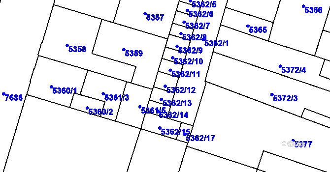 Parcela st. 5362/12 v KÚ Prostějov, Katastrální mapa