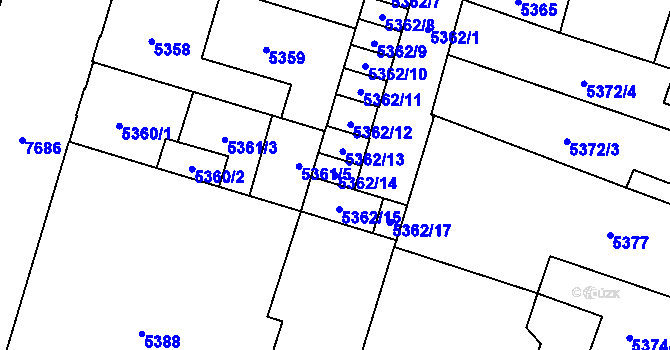 Parcela st. 5362/14 v KÚ Prostějov, Katastrální mapa