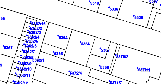 Parcela st. 5366 v KÚ Prostějov, Katastrální mapa