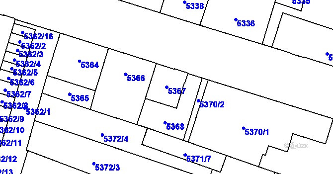 Parcela st. 5367 v KÚ Prostějov, Katastrální mapa