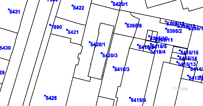 Parcela st. 5420/3 v KÚ Prostějov, Katastrální mapa