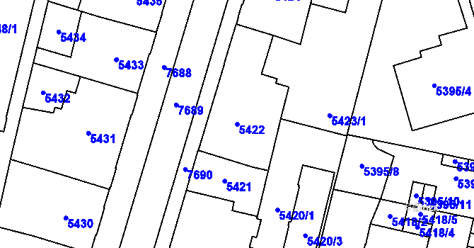 Parcela st. 5422 v KÚ Prostějov, Katastrální mapa