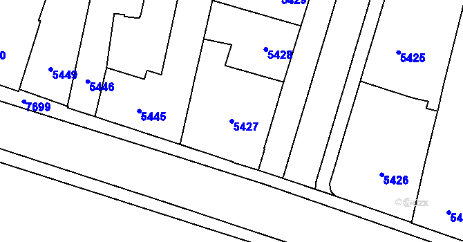 Parcela st. 5427 v KÚ Prostějov, Katastrální mapa