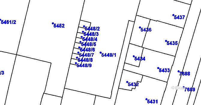 Parcela st. 5448/1 v KÚ Prostějov, Katastrální mapa