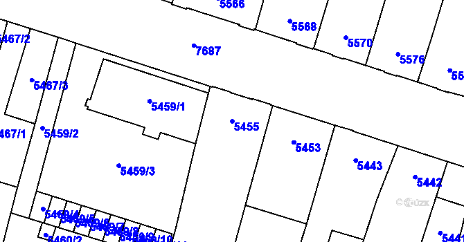 Parcela st. 5455 v KÚ Prostějov, Katastrální mapa