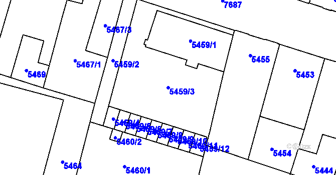 Parcela st. 5459/3 v KÚ Prostějov, Katastrální mapa