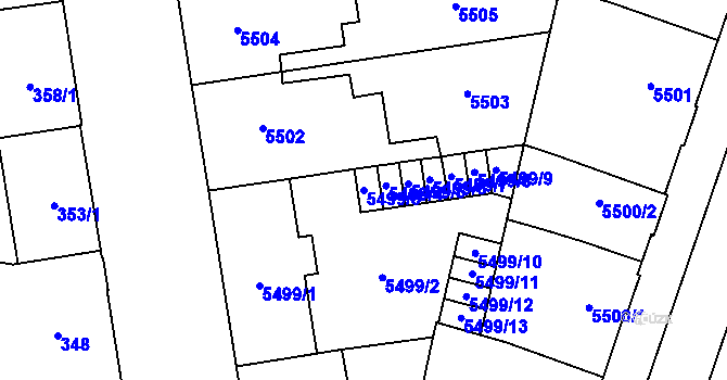 Parcela st. 5499/3 v KÚ Prostějov, Katastrální mapa