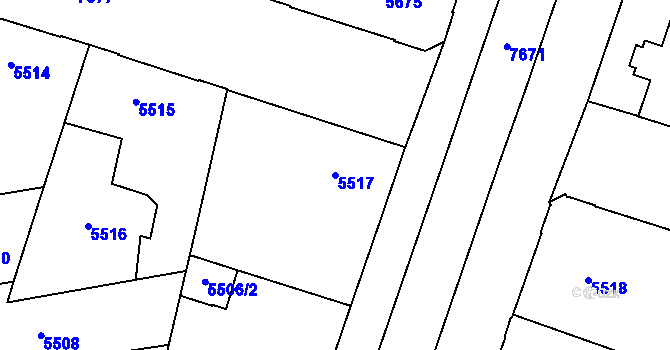 Parcela st. 5517 v KÚ Prostějov, Katastrální mapa