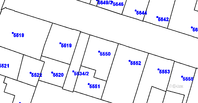 Parcela st. 5550 v KÚ Prostějov, Katastrální mapa