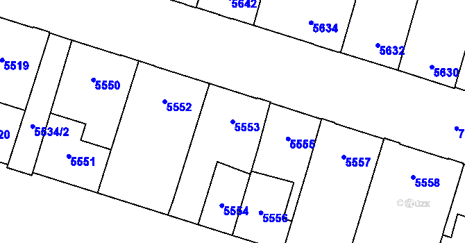 Parcela st. 5553 v KÚ Prostějov, Katastrální mapa